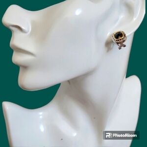 Jankuo 1990s Black Onyx Cubic Zirconia Two Tone Square Cushion Omega Earrings